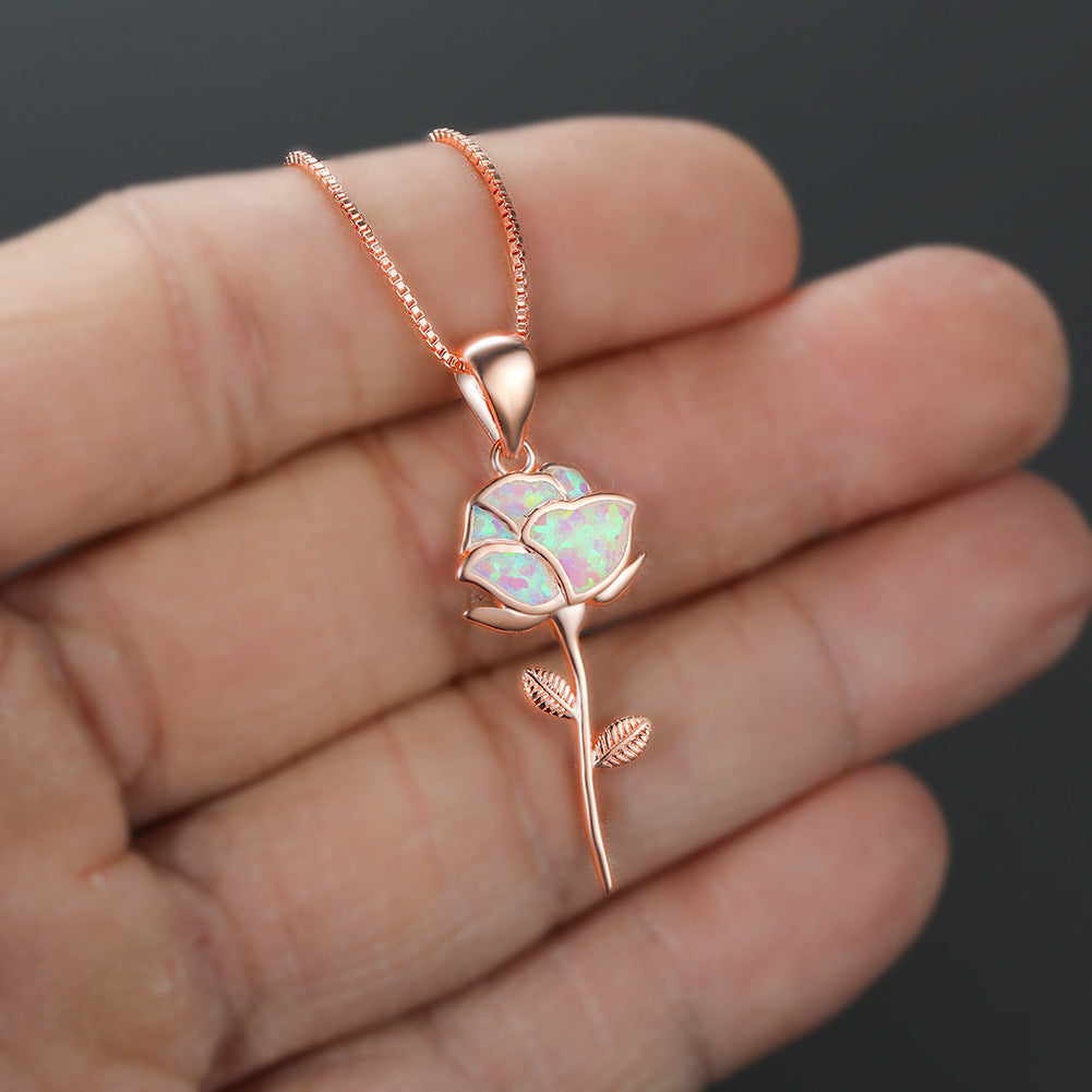 Collares de cobre de flores de rosa de ópalo morado al por mayor